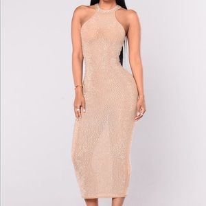 Glo Up Rhinestone Dress- Nude